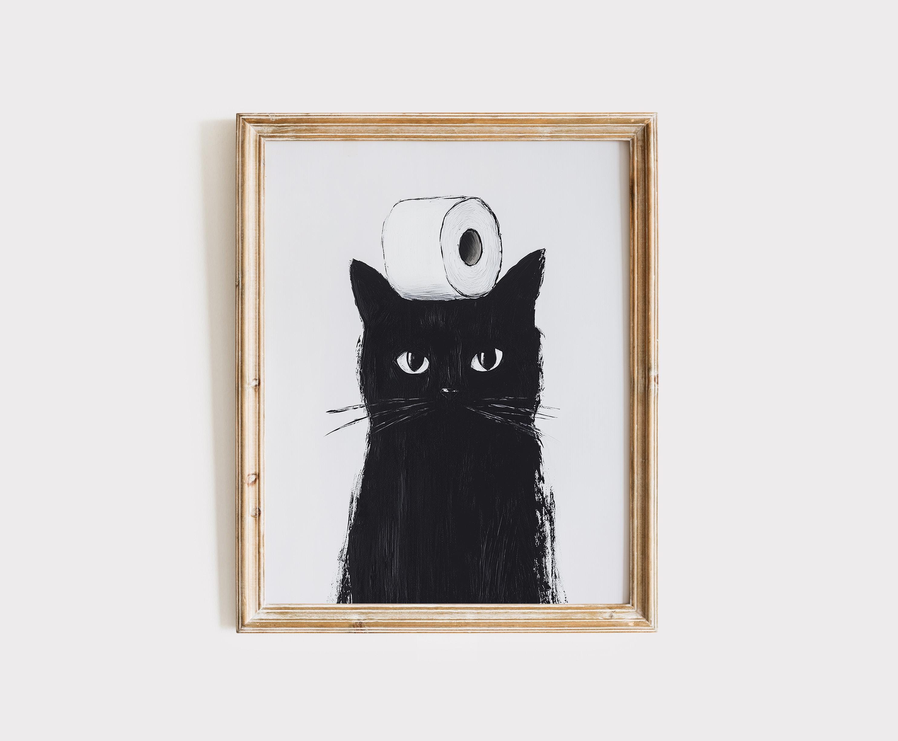 Funny Black Cat Bathroom Poster, Toilet Paper Hat (Digital Download)