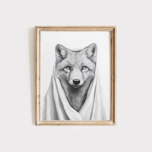 Arctic Fox Poster Animal Bathroom Poster White Fox Gift Arctic Fox Art Bathroom Wall Decor Poster black and white Bathroom Print Digital