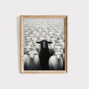Black Sheep Print, Flock of Sheep Print, Black Sheep In Herd, Modern Motivation Art, Dopamine Decor, Sheep Painting, Profound Wall Decor