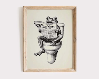 Frog on Toilet Art Print, Funny Bathroom Wall Decor (Digital Download)