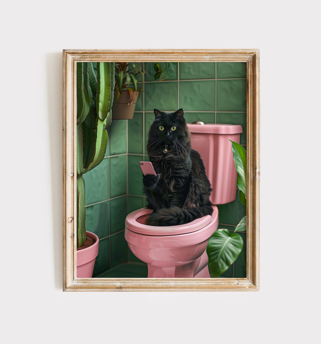 Black Cat Painting, Black Cats Printable Bathroom Decor, Digital ...