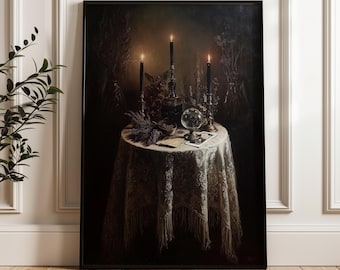 Tarot Table Art Print: Witchy Reading Nook Decor (Digital Download)
