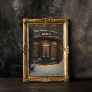 Vintage Style Bookstore Painting, Library Print, Book Lover Gift Wall Art, Librarian Book Nerd Illustration, Christmas Art, Library Home Art