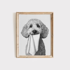 Goldendoodle Print | Animal Bathroom Wall Art | Dog Wall Decor | Black and White Bathroom Print | Goldendoodle Gift | Dog Bathroom Art