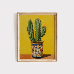 Póster de cactus / Arte mural de cactus con acuarela melancólica / Decoración de cactus con azulejos portugueses / Papel tapiz botánico / Póster de plantas / Descarga instantánea
