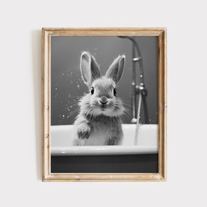 Bunny Print, Hare Bathroom Poster, Rabbit Toilet Wall Decor, Rabbit Painting, Animal Bathroom Kids Gift, Hare Bathroom Wall Decor Digital