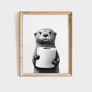 Otter Poster Animal Bathroom Poster Otter Gift Otter Art Bathroom Wall Decor Poster black and white Bathroom Print Digital Download