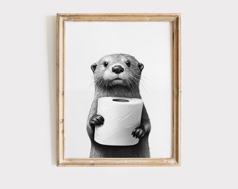 Cartel de nutria cartel de baño animal nutria regalo nutria arte baño pared decoración cartel blanco y negro baño impresión descarga digital