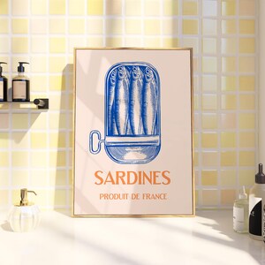 Vintage Sardines Wall Art, French Kitchen Poster, Retro Food Illustration, Blue Nautical Pantry Decor (Digital Download) image 10