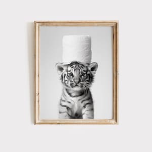 Poster Tiger | Tier Badezimmer Wand Kunst | Schwarz-Weiß-Tiger Kunst | Tier Wohnkultur | Digitaler Download | Badezimmer-Wand-Dekor