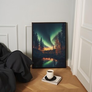 Moody Celestial Print - Northern Lights Art | Starry Night Sky | Travel Print | Norway Northern Lights | Abstract Night Sky Print