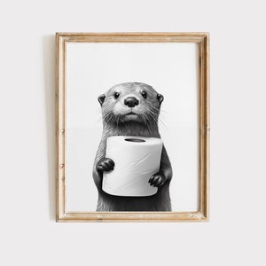 Otter Poster Tier Badezimmer Poster Otter Geschenk Otter Kunst Badezimmer Wand dekor Poster schwarz und weiß Badezimmer Druck Holzgerahmtes Plakat