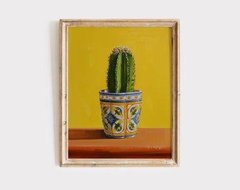 Cactus, Póster de cactus, Arte mural de cactus en acuarela, Decoración de azulejos sicilianos, Decoración mural de cactus con plantas, Arte mural botánico, Impresión de plantas, Cactus