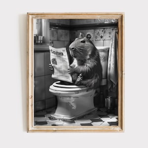 Capybara Print - Capybara Reading on Toilet Painting | Bathroom Decor | Capybara Mural Art | Capybara Lover Gift | Digital Download