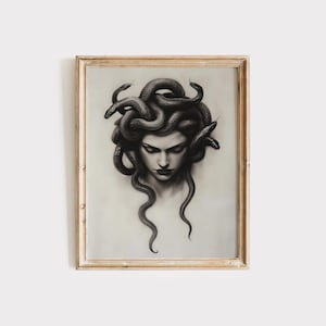 Stampa ritratto Medusa / Decorazione murale Gorgone vintage / Arte mitologica greca / Estetica gotica oscura / Arte murale stampabile / Decorazione mitologica