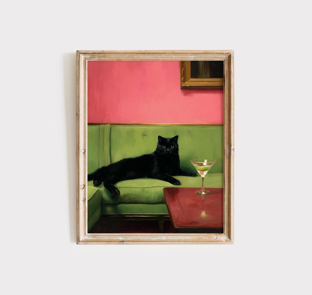 Black Cat Cocktail Art Print | Quirky Bar Cart Decor (digital Download ...