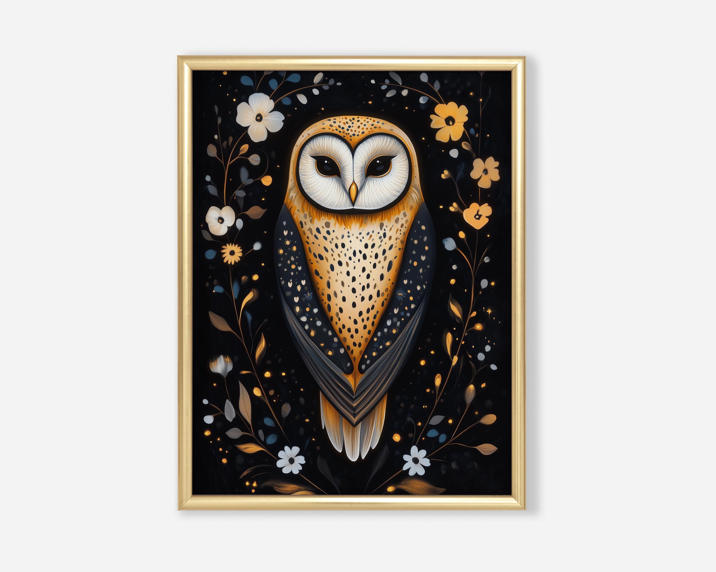 William Morris Owl Digital Wall Art Print, Woodland Owl Illustration, Dark Floral Folk Art, Nature A