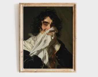 Funny Bathroom Wall Art Renaissance Man Laughing Print Altered Classical Painting Humor Powder Room Decor Digital Download Vintage Portrait