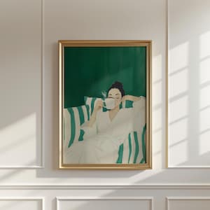 Emerald Green Abstract People Large Wall Art Contemporary Artwork Minimalist Print Living Room Wall Art Stripe Woman Print Digital Download