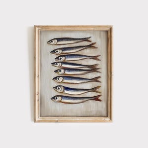 Sardines Art Print | Unframed Oil Painting | Still Life Sardine Art | French Kitchen Decor | Restaurant  Art | Sardine Oil Painting Print