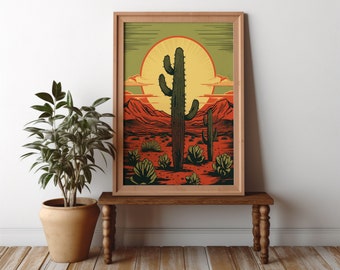 Saguaro Cactus, Desert Print, Mexican Folk Art, Arizona Wall Art, Retro  Mexico Landscape (digital Download) - Etsy