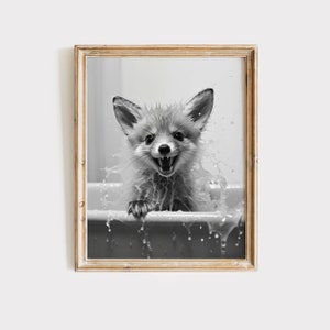 Fox Poster Bathroom Art Animal Bathroom Decor Fox Print Gift Bathroom Gift Bathroom Art black and white Bathroom Art Print Digital Download
