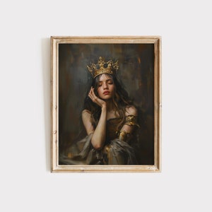 Frauen Porträt Druck Vintage, schwermütige Frau Poster, schwermütige Ölgemälde, Licht Academia Dekor, viktorianische Frau Wand Dekor Druck