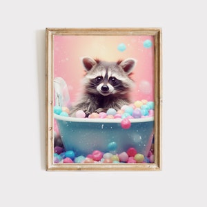 Mapache, póster de mapache, decoración de arte pop, arte de mapache para el baño, regalo para niños, decoración de pared de baño con animales, arte de pared para el baño, regalo de arte pop digital
