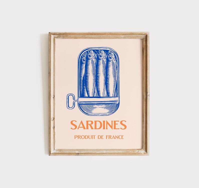 Tinned Sardines Digital Art Print | Retro Wall Art | Sardine Poster | Kitchen Decor | Foodie Gifts | Tinned Fish Art | Trendy Food Poster