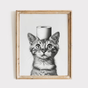 Bathroom Sign Black Cat Painting Print Cat Line Art Poster Bathroom Wall Art Bathroom Kids Print Bath Decor Bathroom Animal Art Toilet Sign