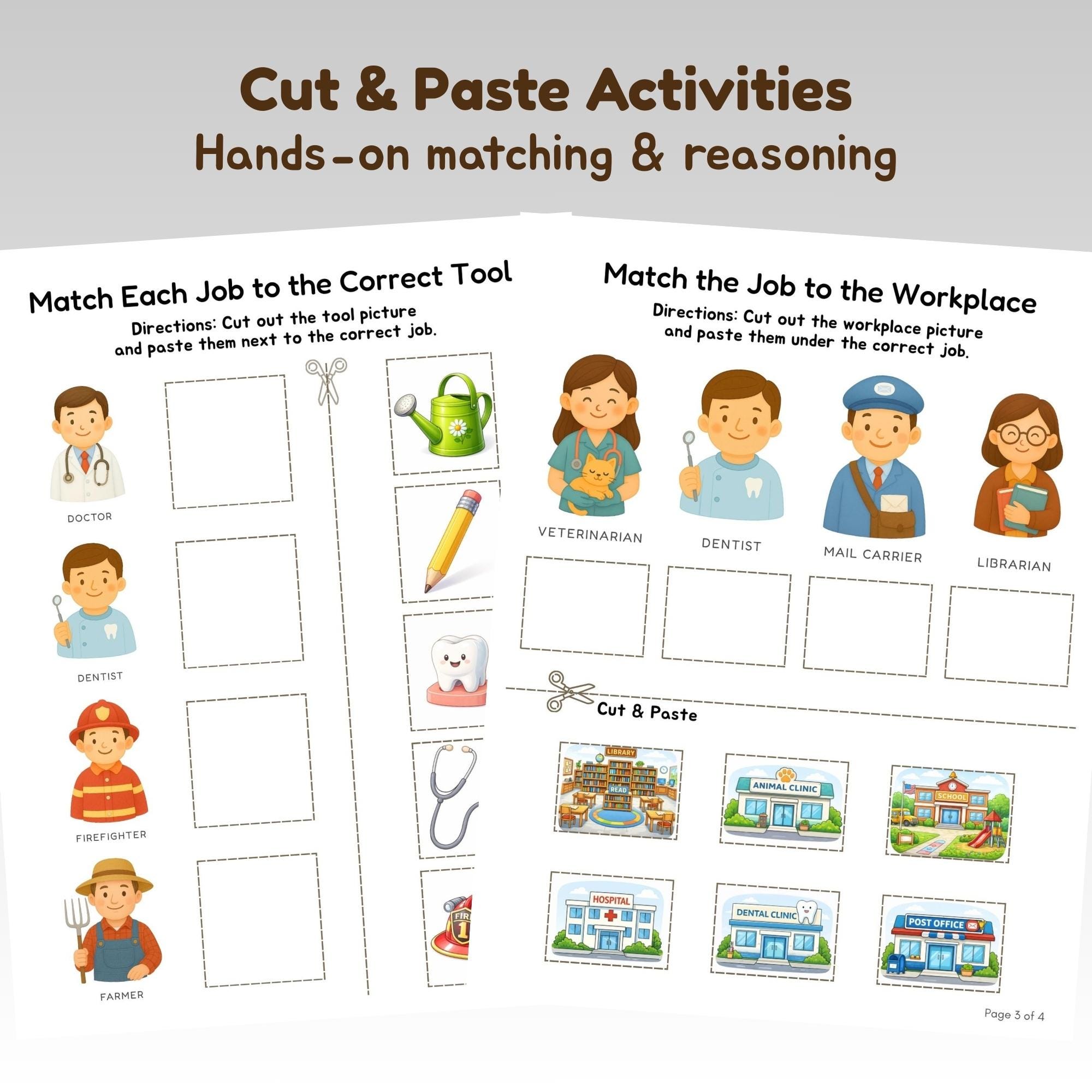 Community Helpers Worksheets, Jobs Tools Workplaces Activities, Cut and ...