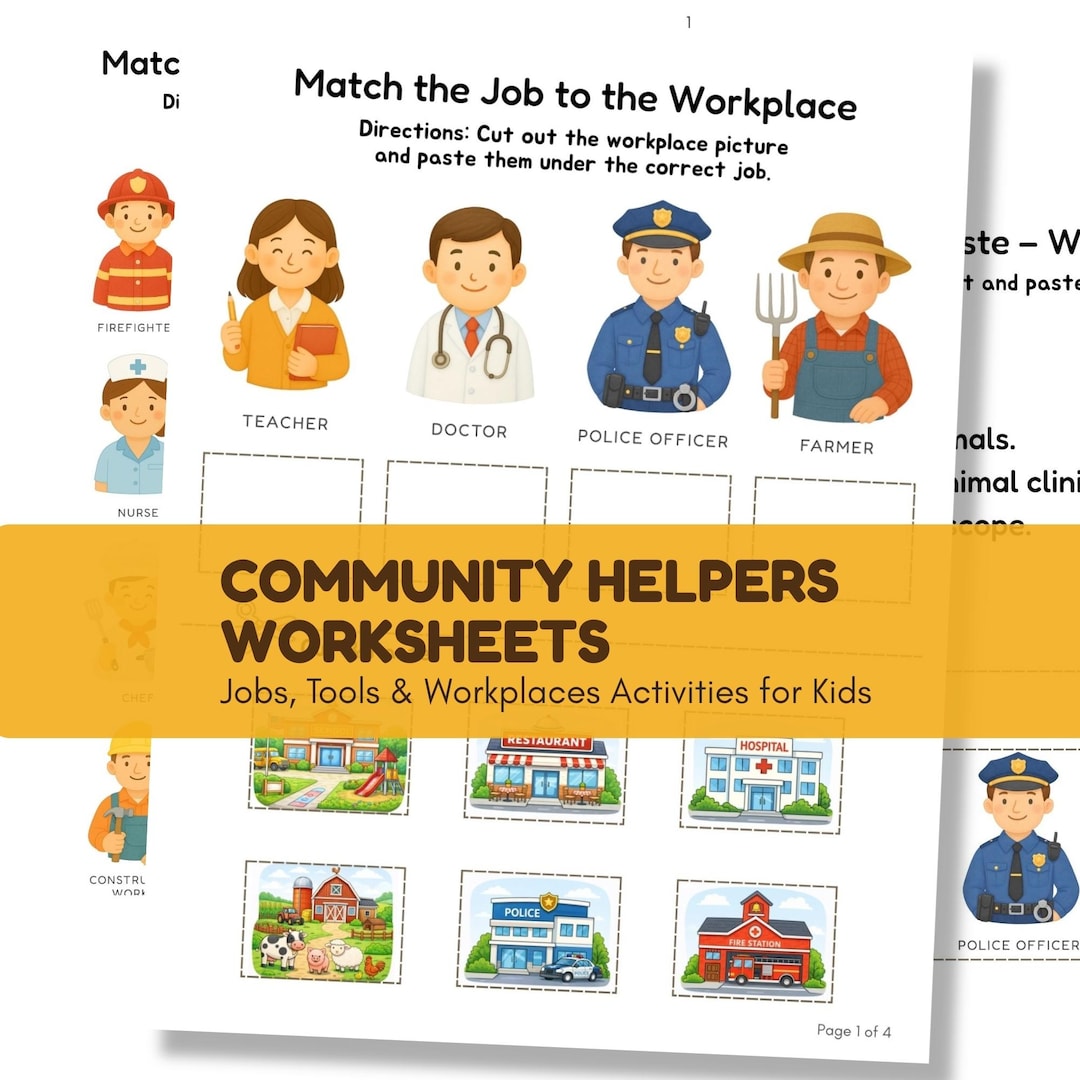 Community Helpers Worksheets, Jobs Tools Workplaces Activities, Cut and ...