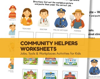 Community Helpers Worksheets, Jobs Tools Workplaces Activities, Cut and Paste, Draw a Line, Preschool Kindergarten ESL