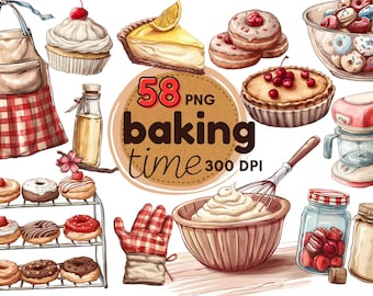 Baking Clipart Set, Cakes Cupcakes Cookies, Bakery Supplies PNG, Small Business Commercial Use