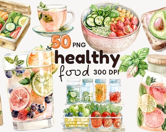 Healthy Food Watercolor Clip Art Set, Small Business Commercial Use