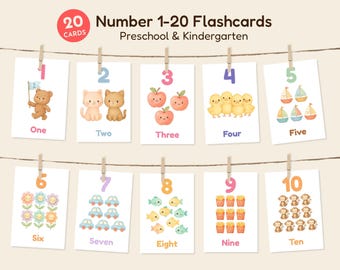 Kawaii Number Flashcards 1-20 – Printable Counting Cards (PDF)