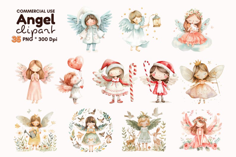 Angel Watercolor Clipart , Transparent Png, Commercial Use - Etsy