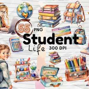 Studenten Clip Art, Studenten Schreibwaren, Schulbedarf, Schule Clip Art, Bildung Clipart, kommerzielle Nutzung