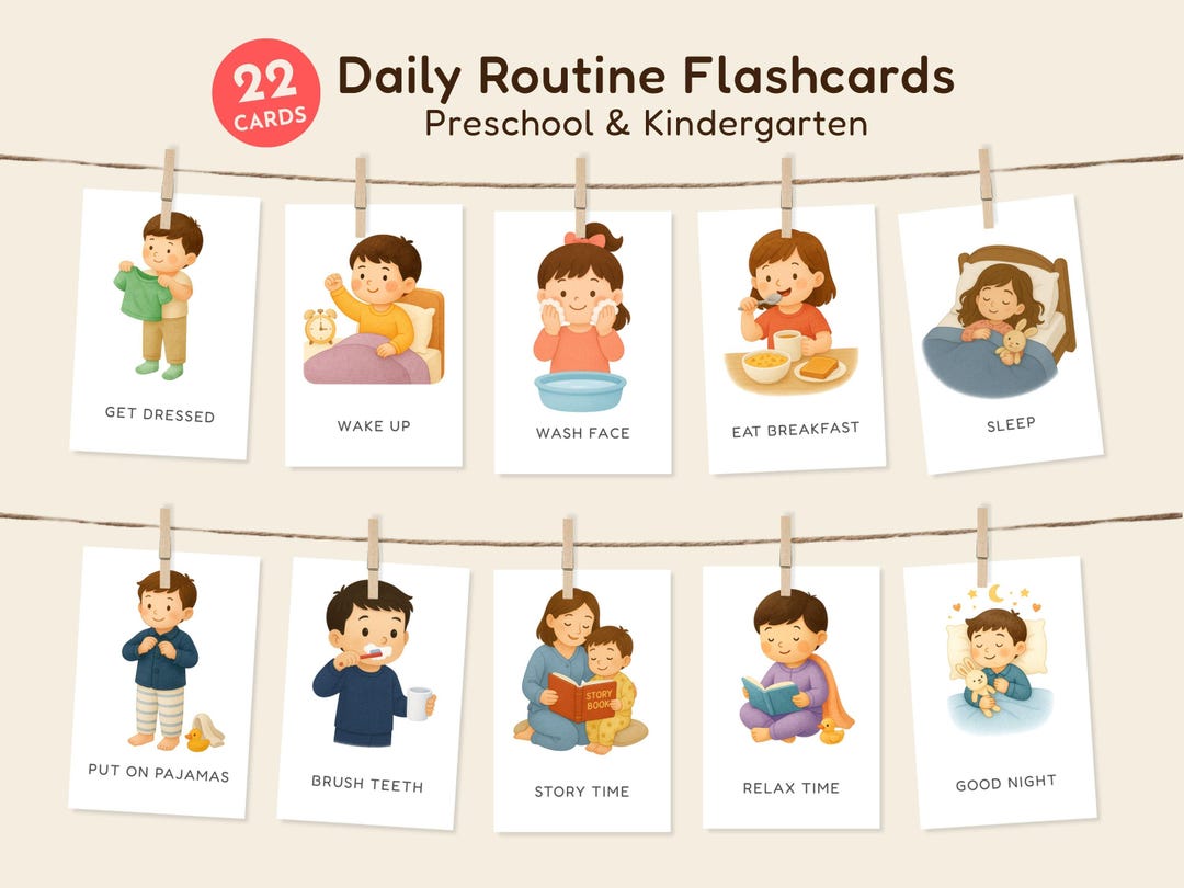 Kids Routine Flashcards Printable, Preschool Daily Activities, Morning ...