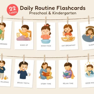 Kids Routine Flashcards Printable, Preschool Daily Activities, Morning to Bedtime, ESL Learning PDF