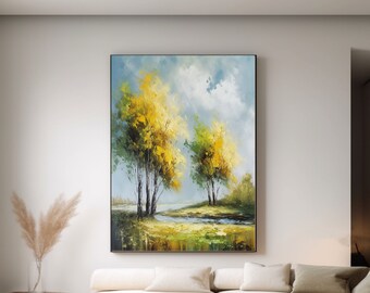 Large office corridor living room bedroom wall art decoration landscape oil painting green oil painting tree texture oil painting home gift