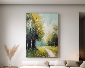 Modern landscape oil painting tree texture oil painting green oil painting office corridor living room bedroom wall art decoration home gift