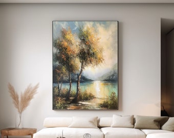 Original abstract texture oil painting landscape oil painting tree oil painting green painting living room bedroom office decor home gift