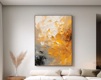 Pintura al óleo de textura abstracta original pintura al óleo blanca naranja pintada a mano pintura personalizada dormitorio sala de estar decoración regalo para el hogar