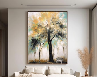Large hand-painted texture oil painting landscape oil painting tree oil painting green oil painting living room bedroom decoration home gift