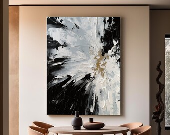 Peinture à l'huile de texture abstraite originale peinture à l'huile noir et blanc peinture à l'huile peinte à la main salon chambre décoration murale cadeau de maison