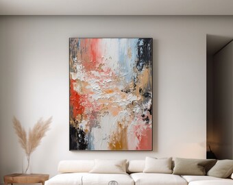 Original abstract texture oil painting white pink oil painting hand-painted custom oil painting bedroom living room decoration home gift