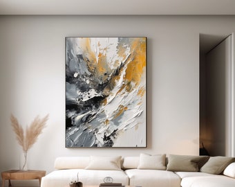 Original hand painted abstract texture oil painting grey yellow white oil painting bedroom living room decor home gift room wall art decor