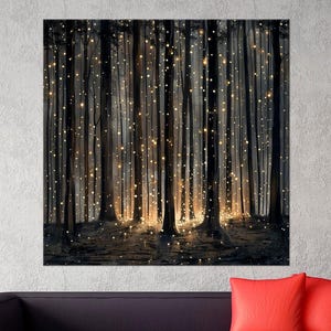 Enchanted Forest Canvas Print: Firefly Landscape Art