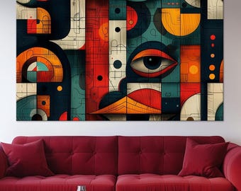 Modern Geometric Cubism Wall Art: Large Abstract Canvas Print